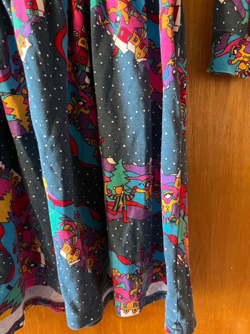 Girls' Long-Sleeve Navy Dress with Bright Village Print 10 - Picture 6 of 6